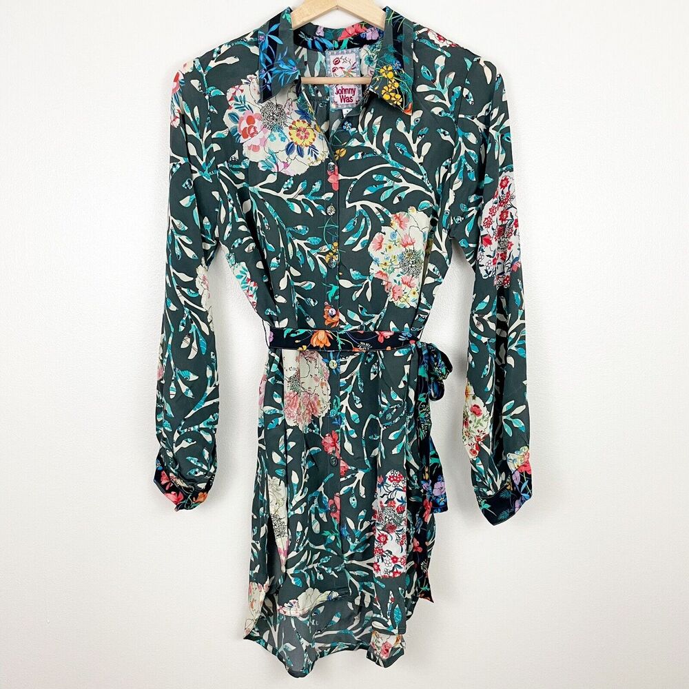 NWT Johnny Was Kashim Evanna Tunic Silk Belted Floral Button Down Size Small S
